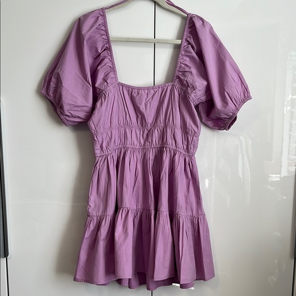 Avec Les Filles Lilac Puff Sleeve Cotton Tiered Dress, Size M - Picture 9 of 12